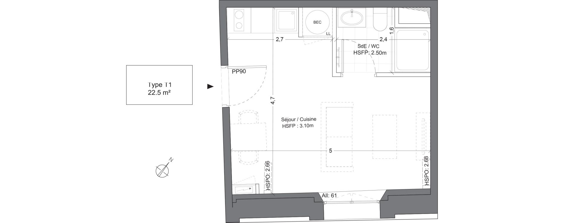 Appartement T1 de 22,50 m2 &agrave; Juilly Centre