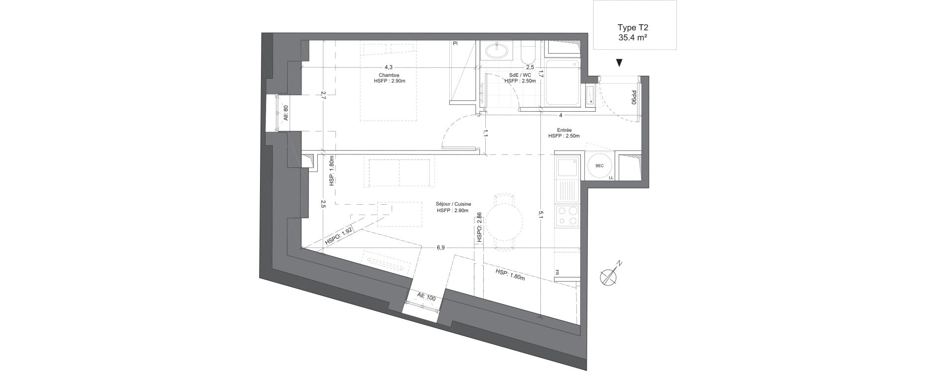 Appartement T2 de 35,40 m2 &agrave; Juilly Centre