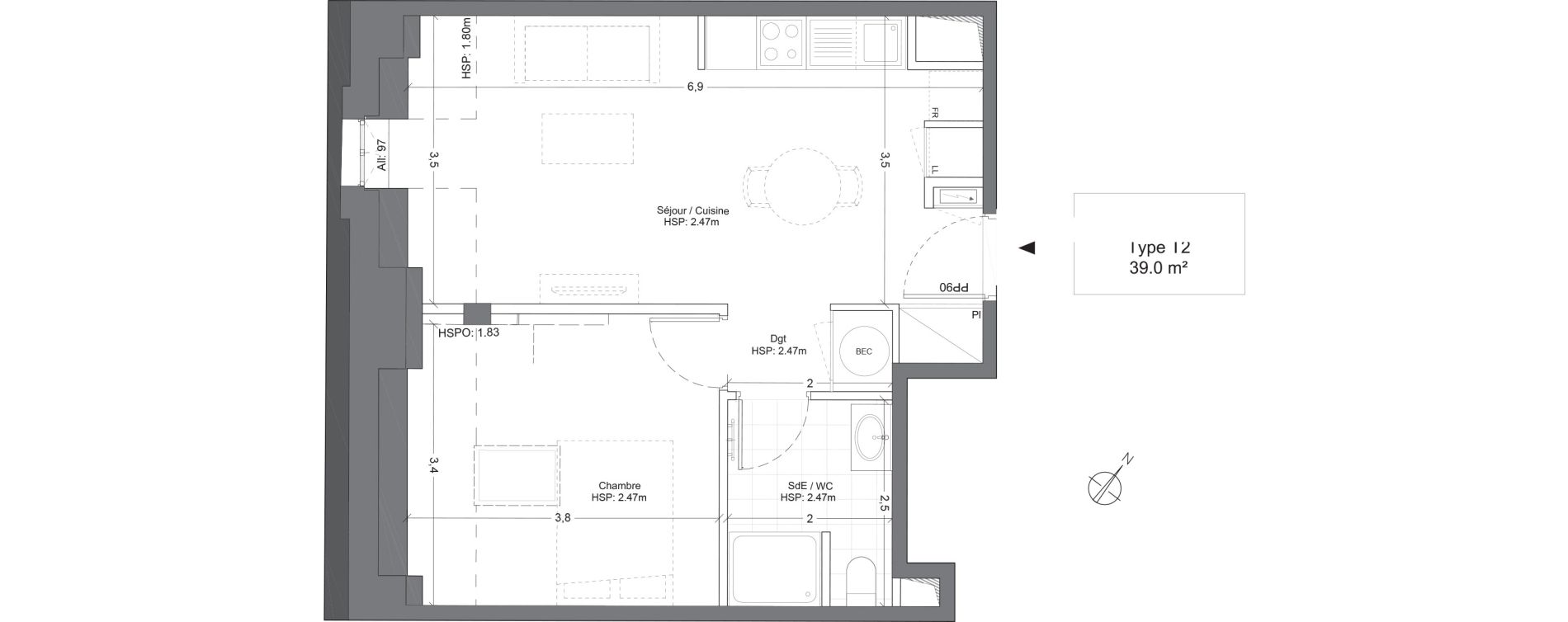Appartement T2 de 39,00 m2 &agrave; Juilly Centre