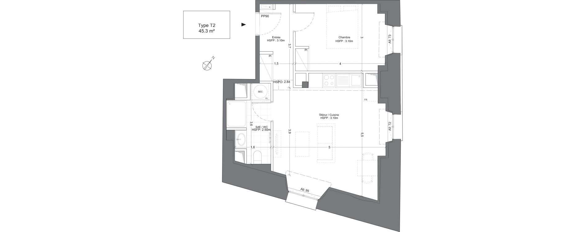 Appartement T1 de 45,30 m2 &agrave; Juilly Centre