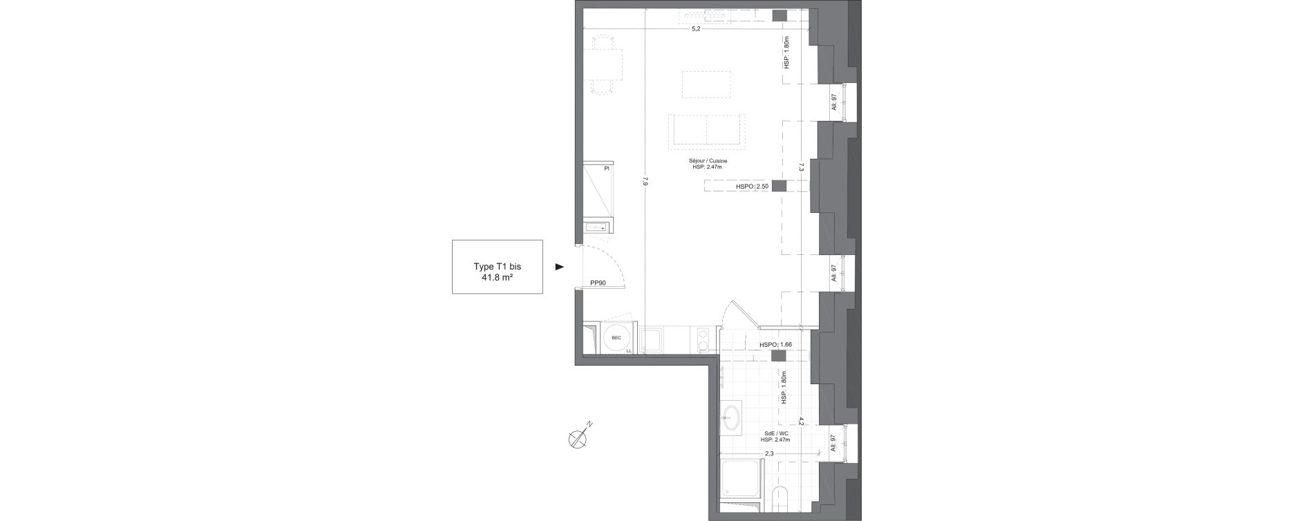 Appartement T1 de 41,80 m2 &agrave; Juilly Centre