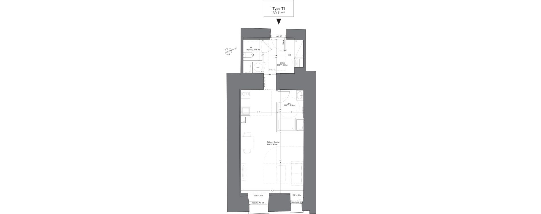 Appartement T1 de 39,70 m2 &agrave; Juilly Centre