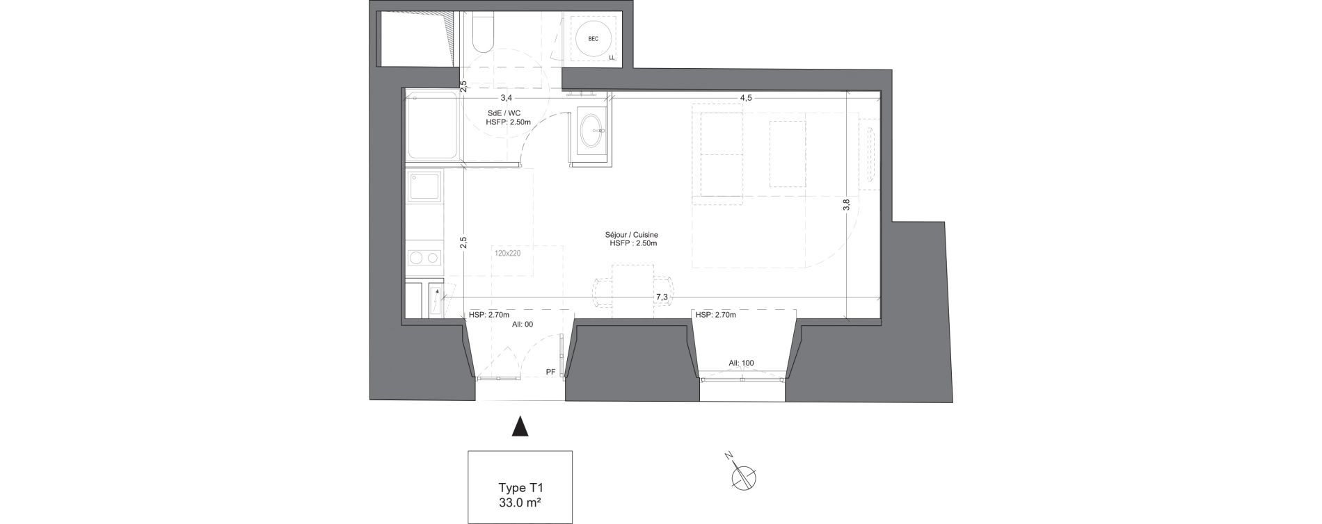 Appartement T1 de 33,00 m2 &agrave; Juilly Centre