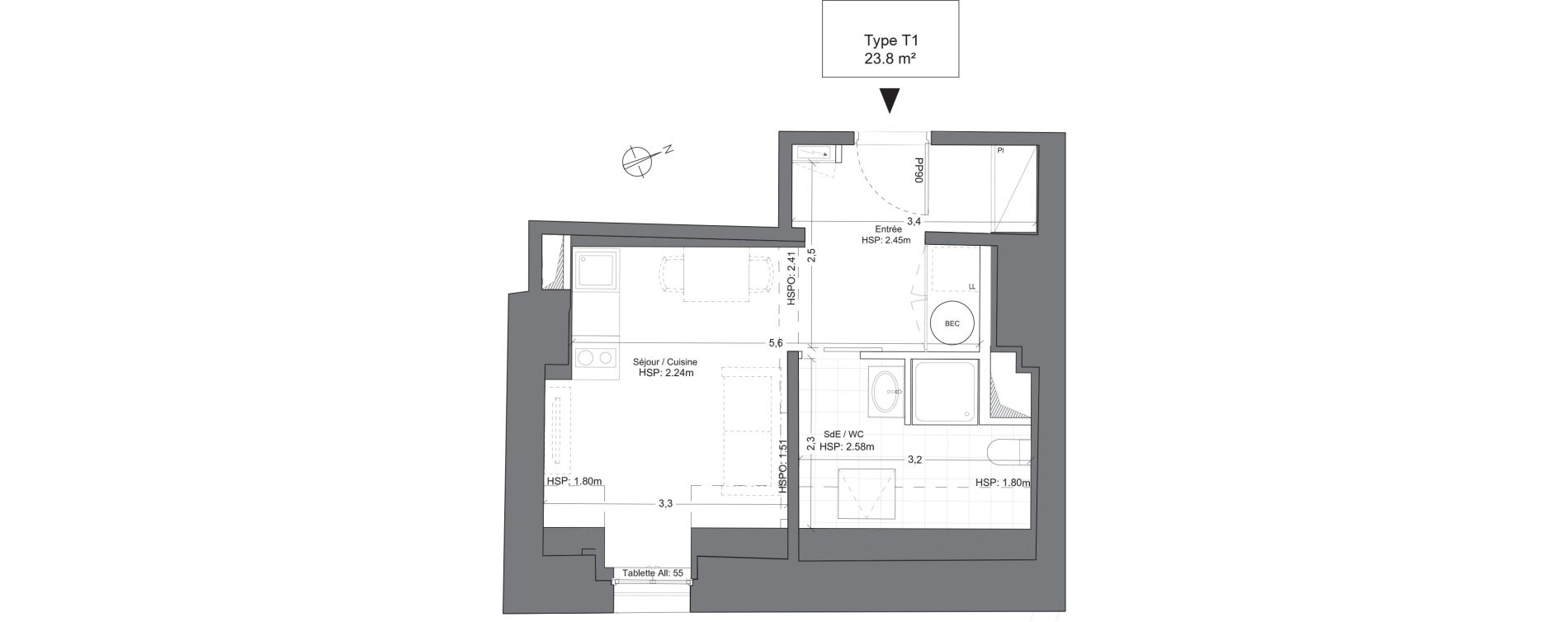 Appartement T1 de 23,80 m2 &agrave; Juilly Centre
