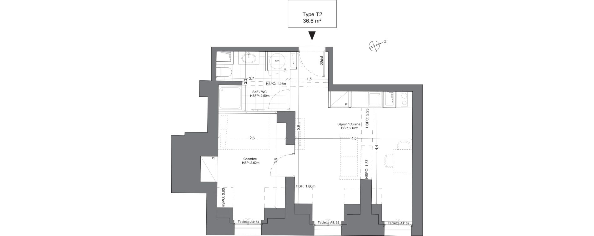 Appartement T1 de 36,60 m2 &agrave; Juilly Centre