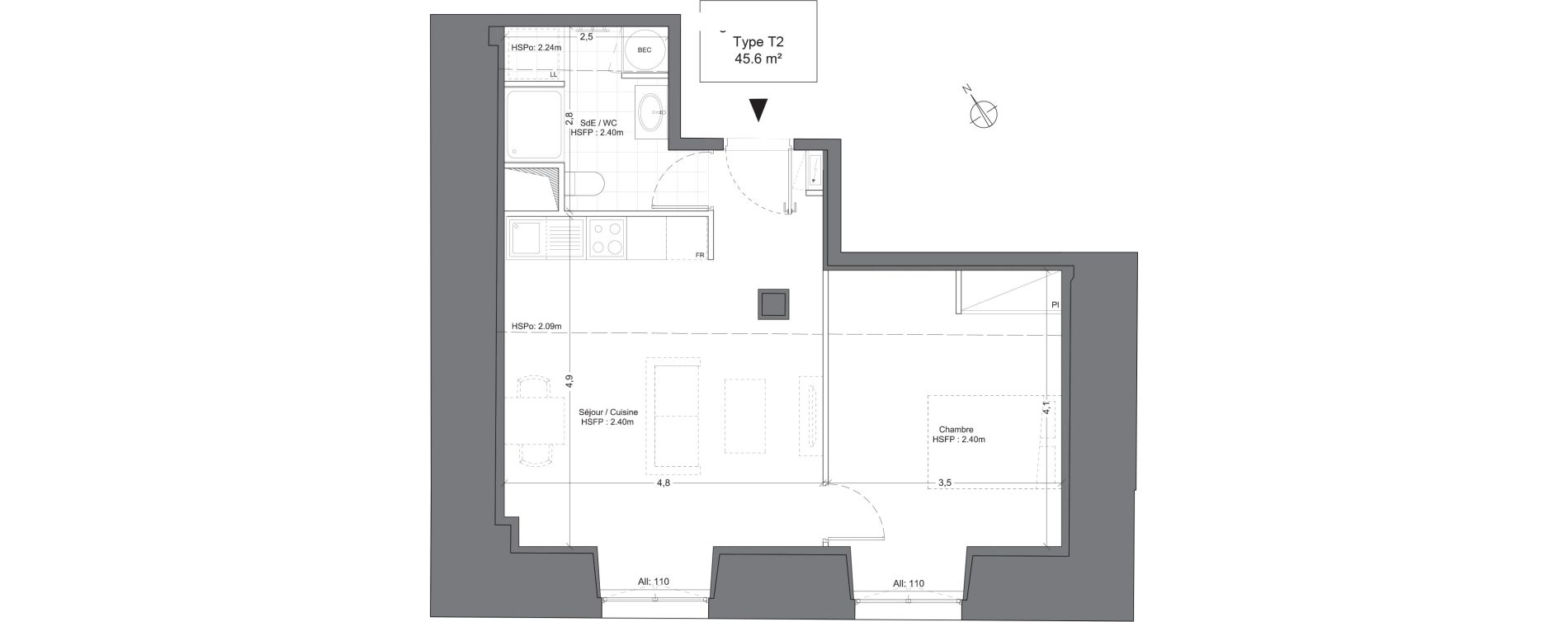 Appartement T2 de 45,60 m2 &agrave; Juilly Centre