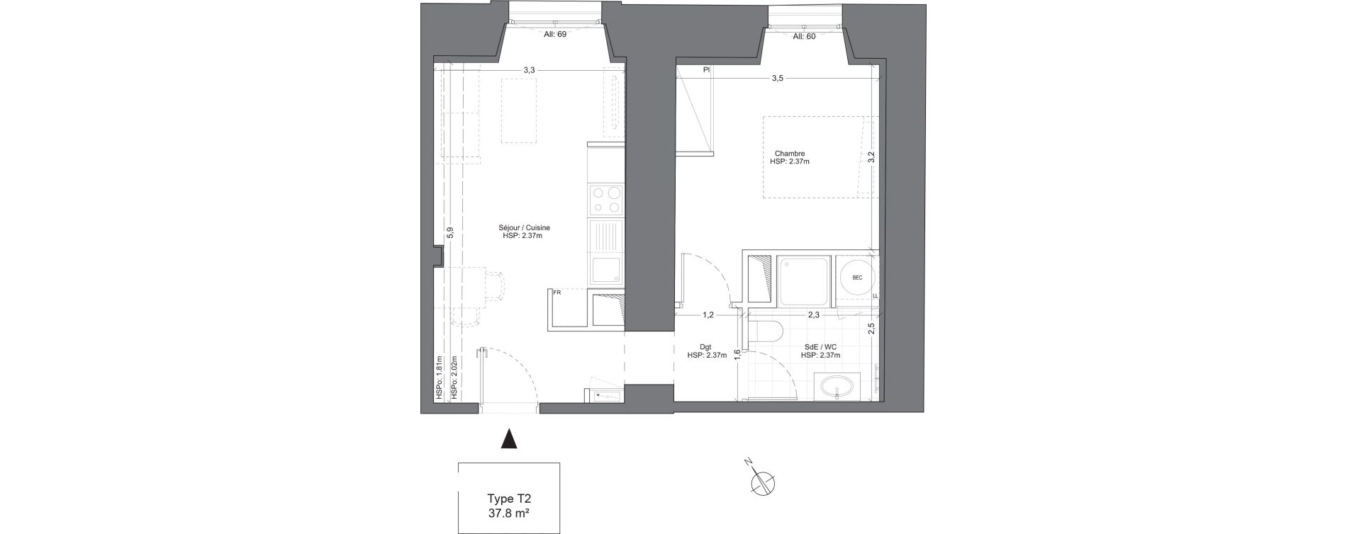 Appartement T2 de 37,80 m2 &agrave; Juilly Centre