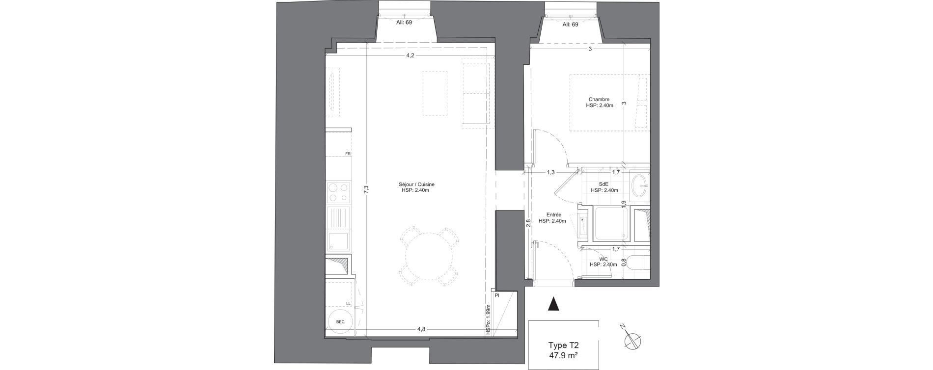 Appartement T2 de 47,90 m2 &agrave; Juilly Centre