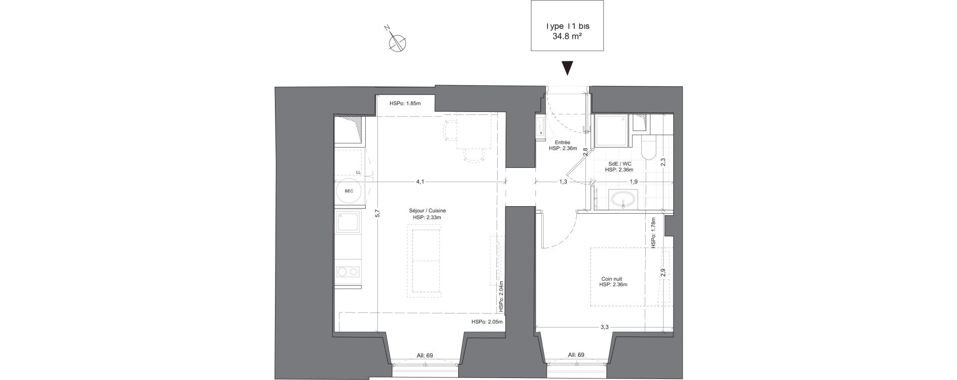 Appartement T1 de 34,80 m2 &agrave; Juilly Centre