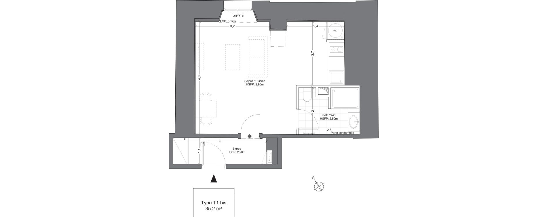 Appartement T1 de 35,20 m2 &agrave; Juilly Centre
