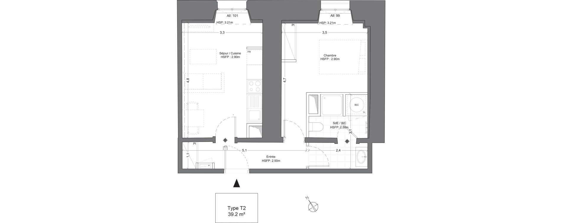 Appartement T2 de 39,20 m2 &agrave; Juilly Centre