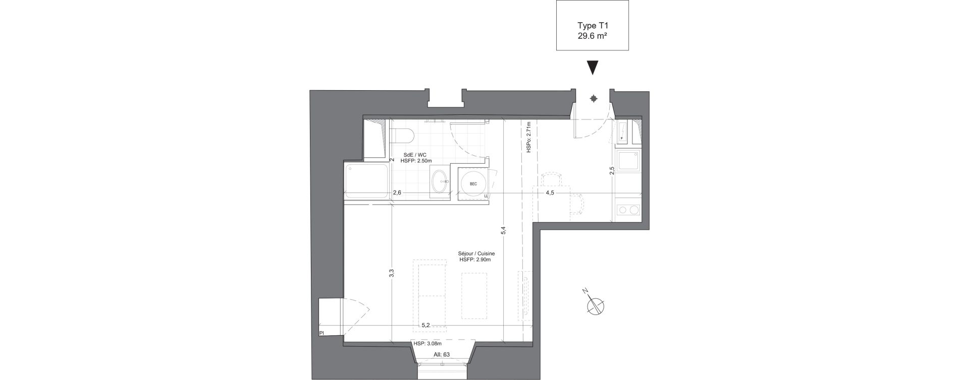 Appartement T1 de 29,60 m2 &agrave; Juilly Centre