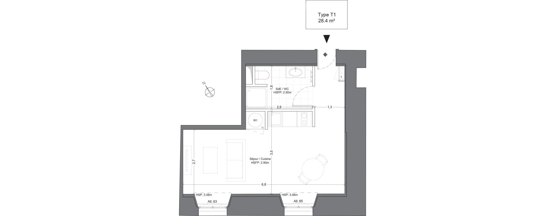 Appartement T1 de 28,40 m2 &agrave; Juilly Centre