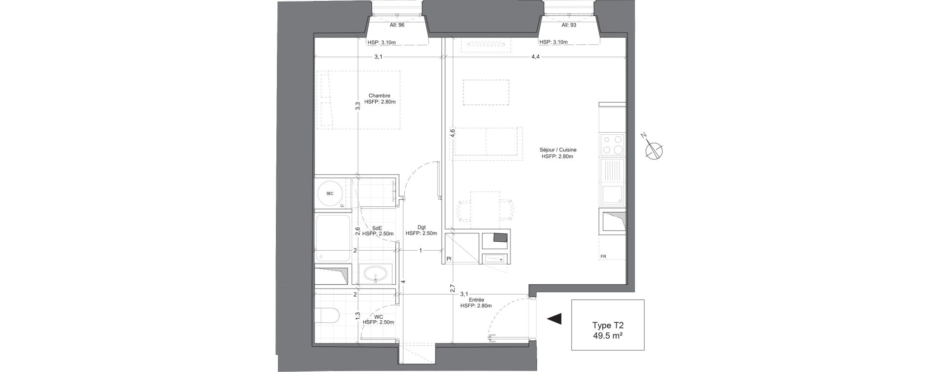 Appartement T2 de 49,50 m2 &agrave; Juilly Centre