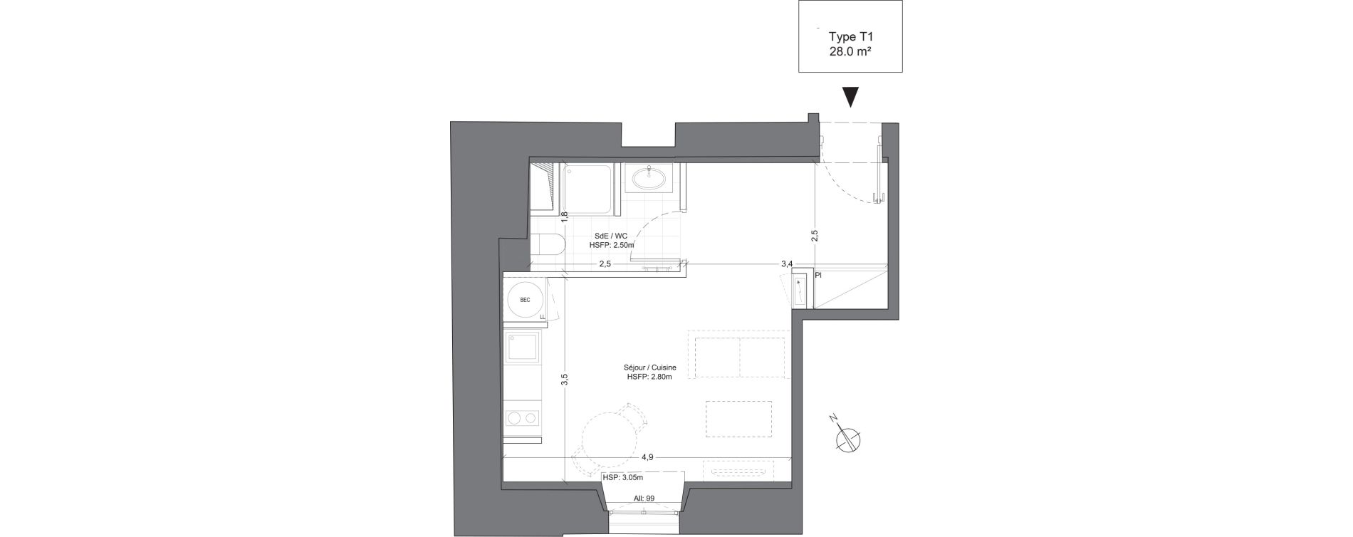 Appartement T1 de 28,00 m2 &agrave; Juilly Centre