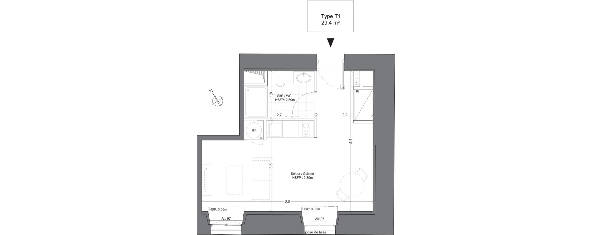 Appartement T1 de 29,40 m2 &agrave; Juilly Centre