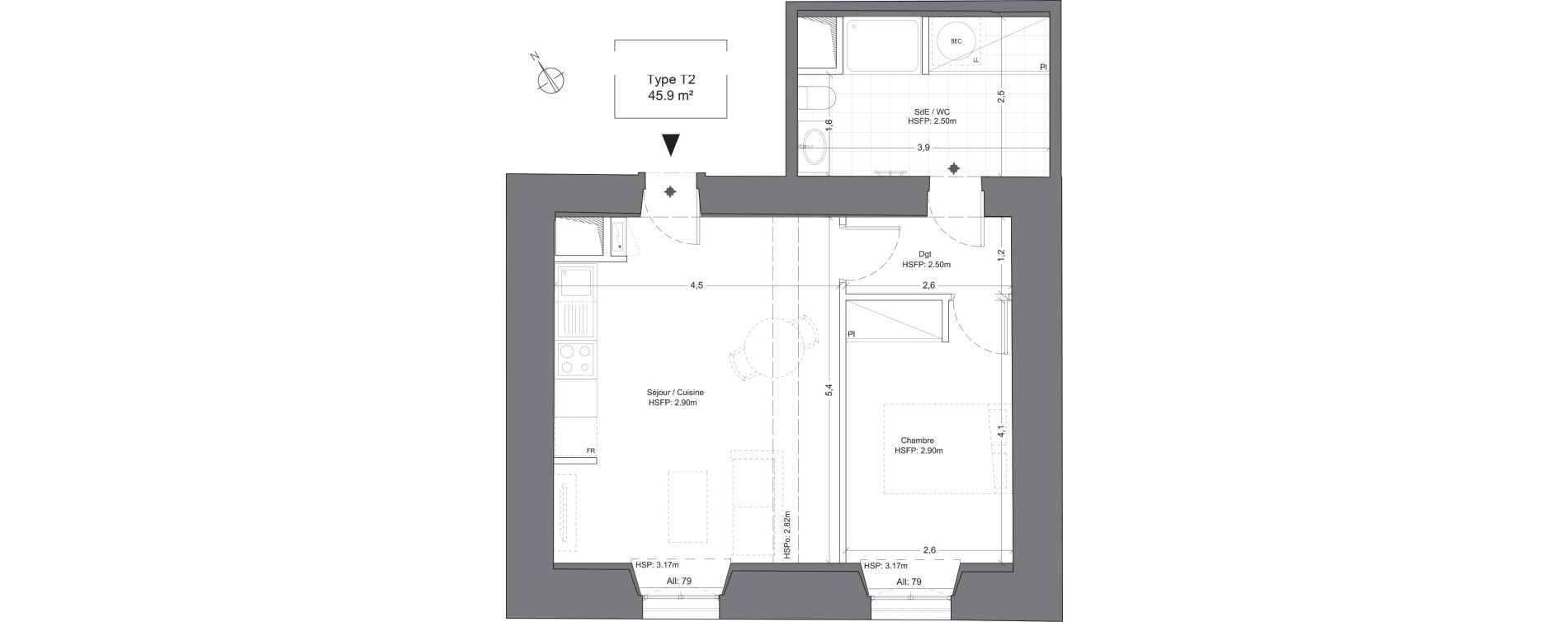 Appartement T2 de 45,90 m2 &agrave; Juilly Centre