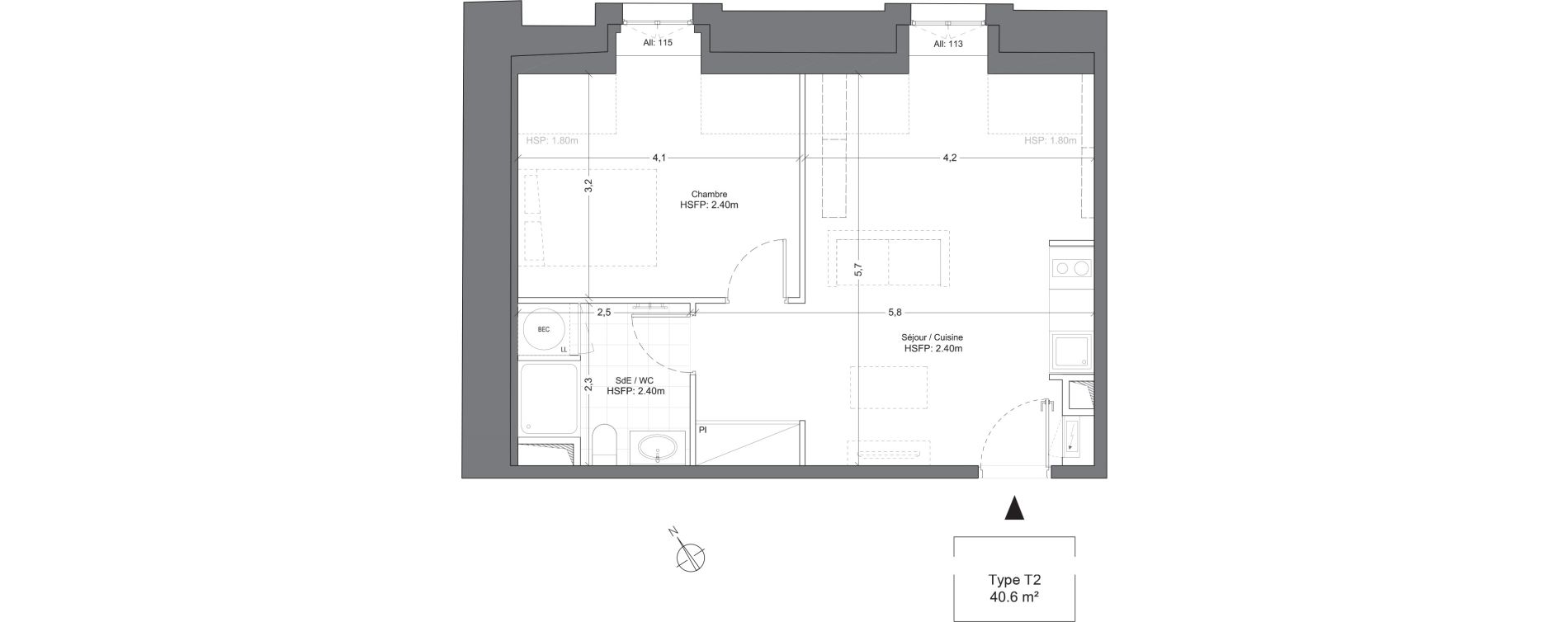 Appartement T2 de 40,60 m2 &agrave; Juilly Centre