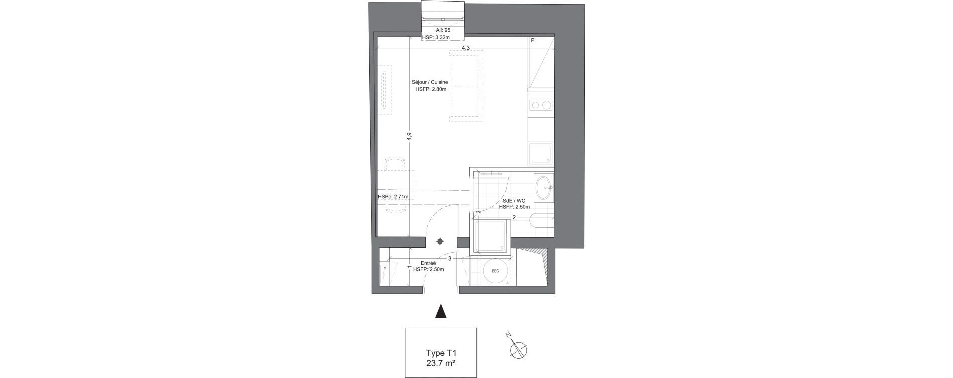 Appartement T1 de 23,70 m2 &agrave; Juilly Centre