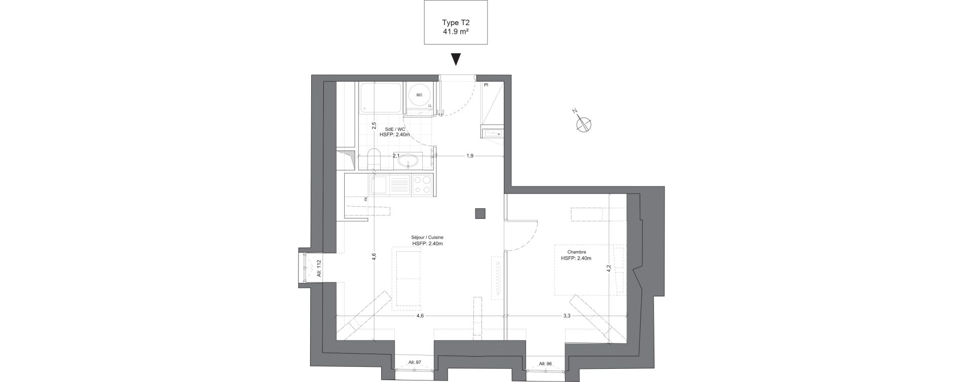 Appartement T2 de 41,90 m2 &agrave; Juilly Centre
