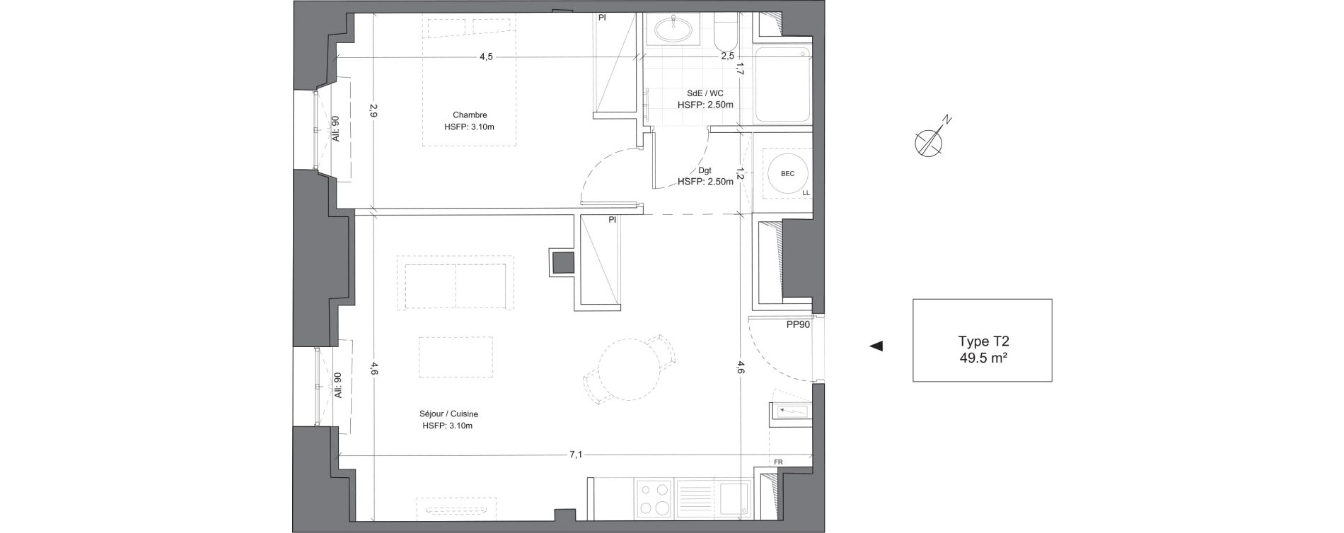 Appartement T2 de 49,50 m2 &agrave; Juilly Centre