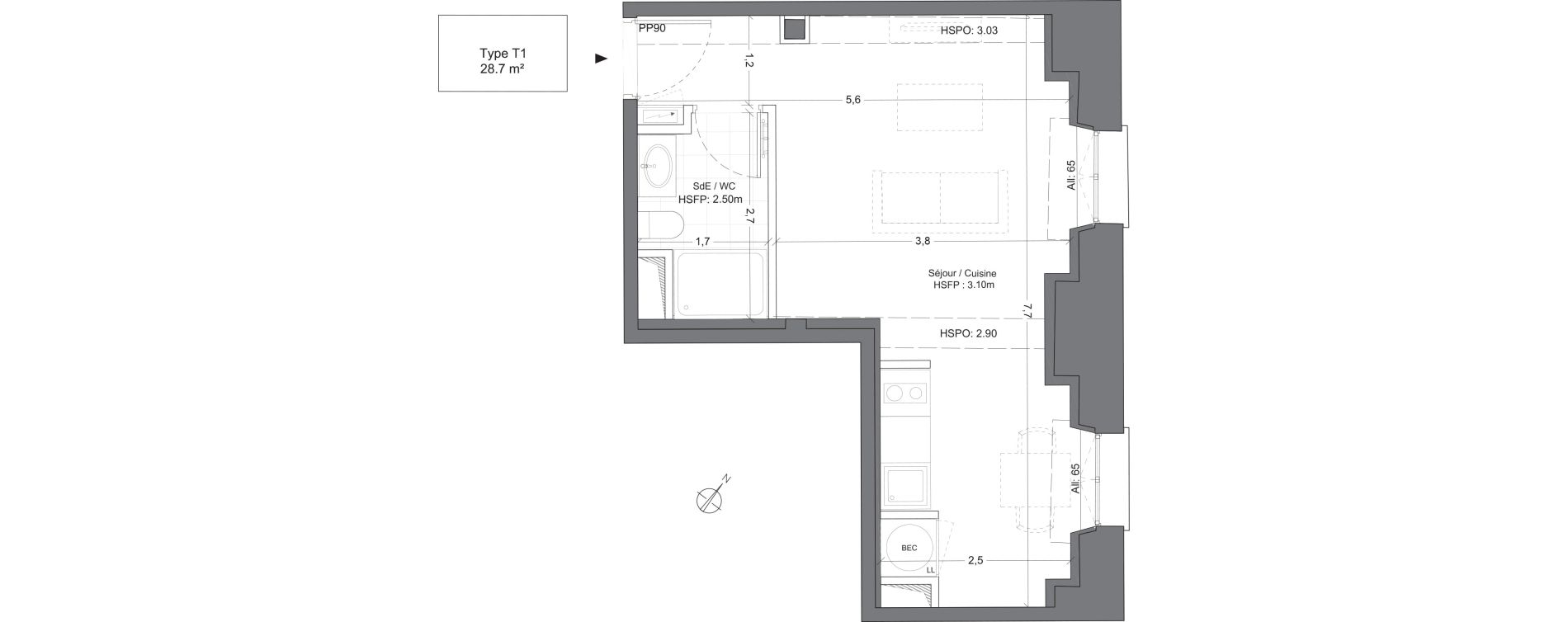 Appartement T1 de 28,70 m2 &agrave; Juilly Centre