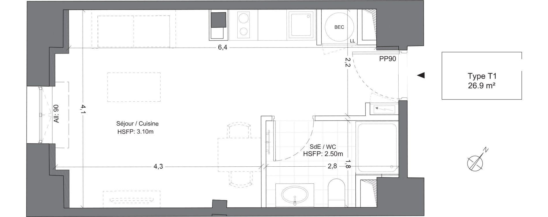 Appartement T1 de 26,90 m2 &agrave; Juilly Centre