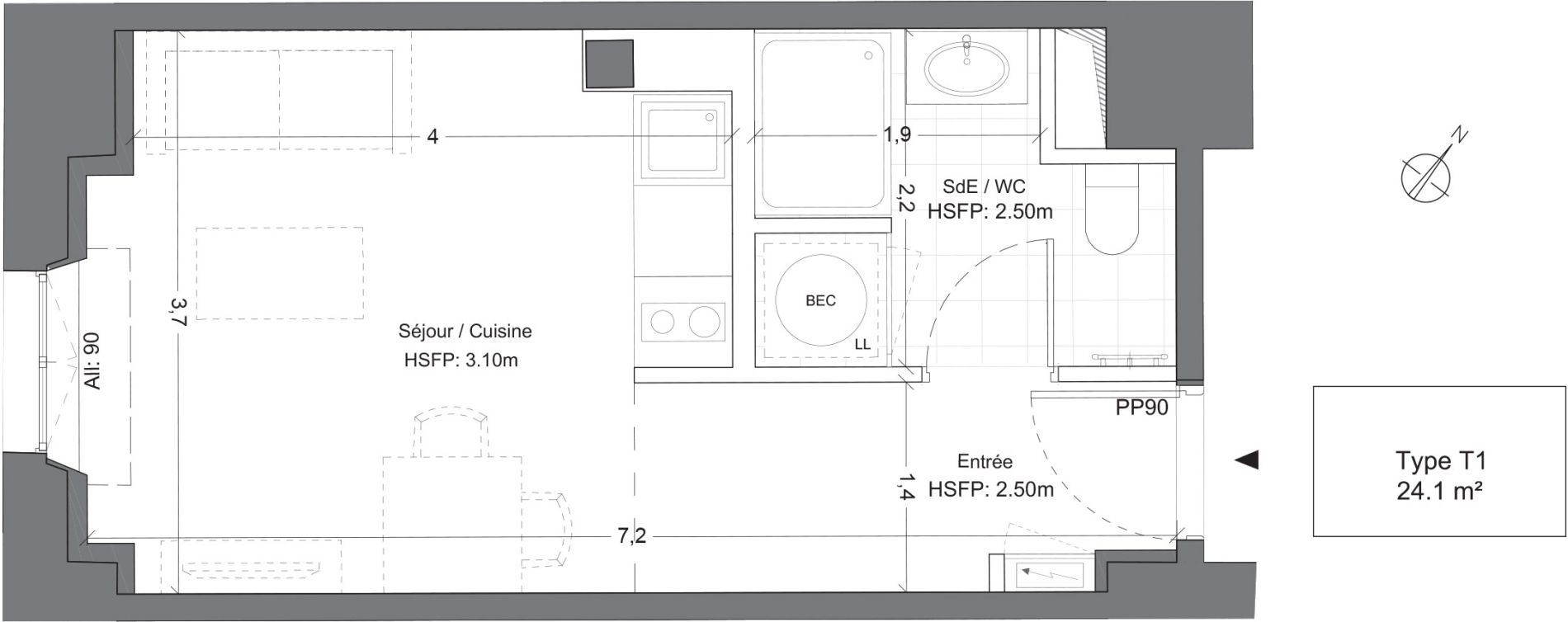 Appartement T1 de 24,10 m2 &agrave; Juilly Centre