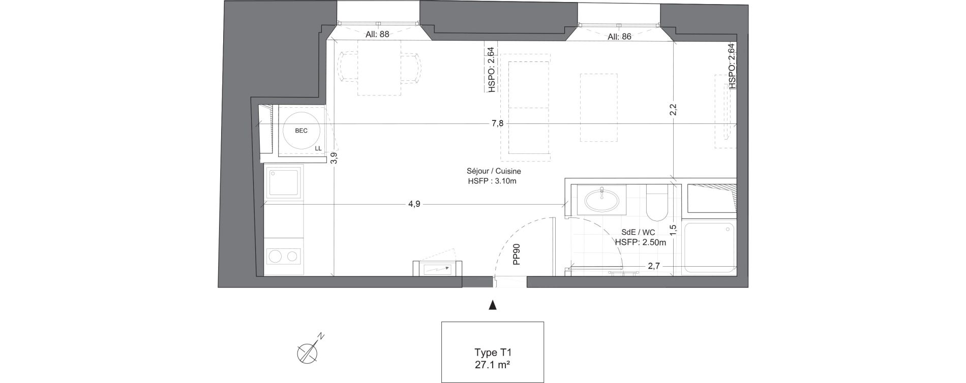 Appartement T1 de 27,10 m2 &agrave; Juilly Centre