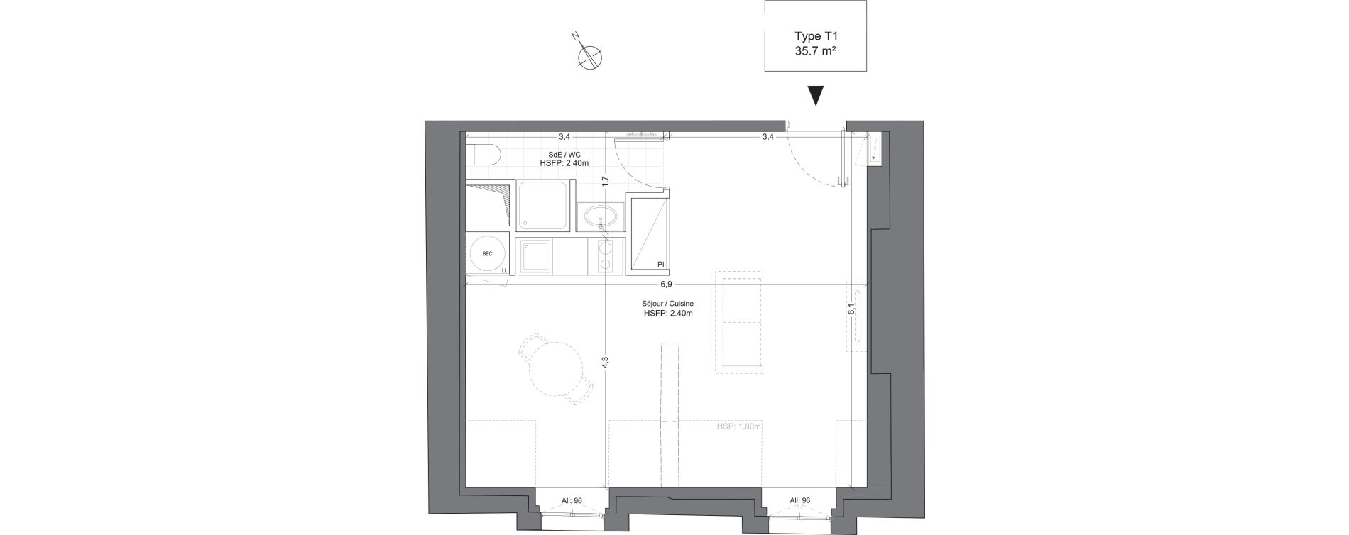 Appartement T1 de 35,70 m2 &agrave; Juilly Centre