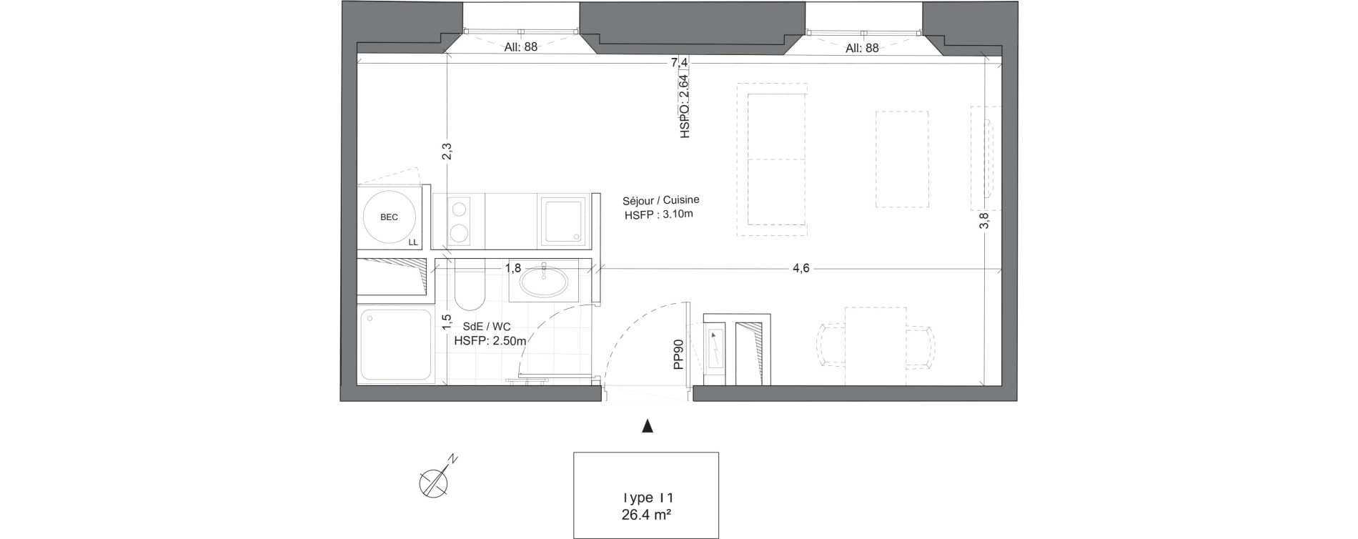 Appartement T1 de 26,40 m2 &agrave; Juilly Centre