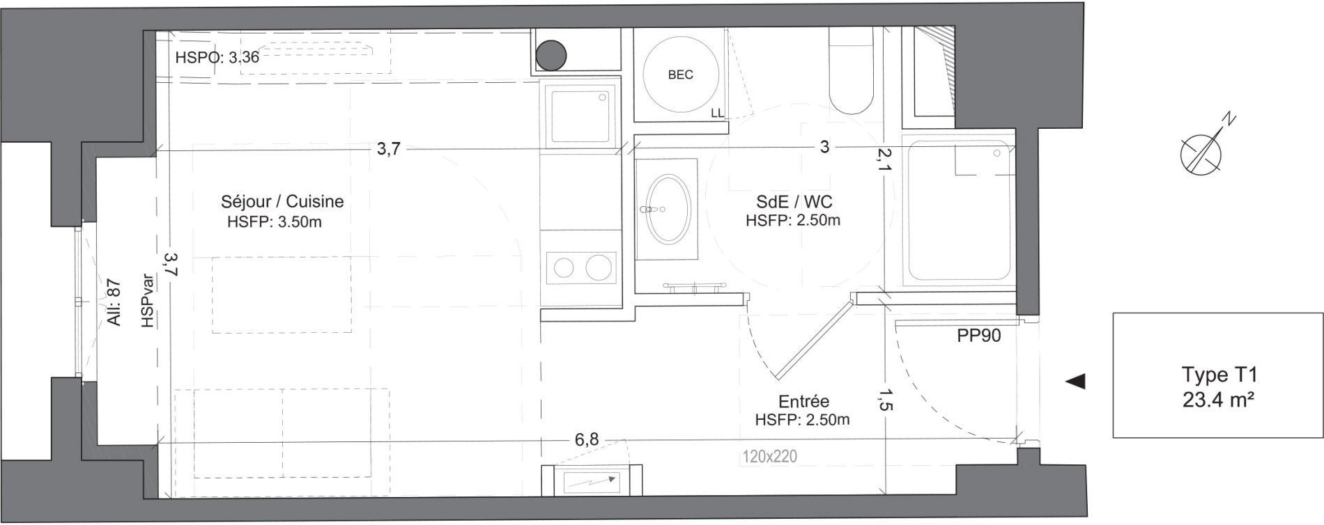 Appartement T1 de 23,40 m2 &agrave; Juilly Centre