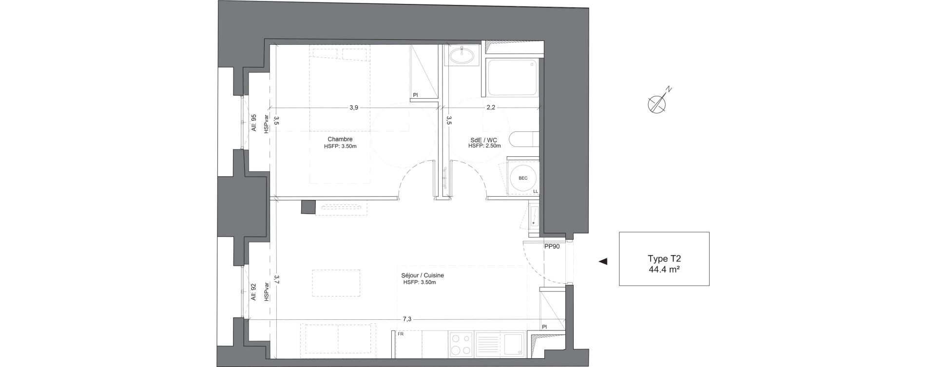 Appartement T2 de 44,40 m2 &agrave; Juilly Centre