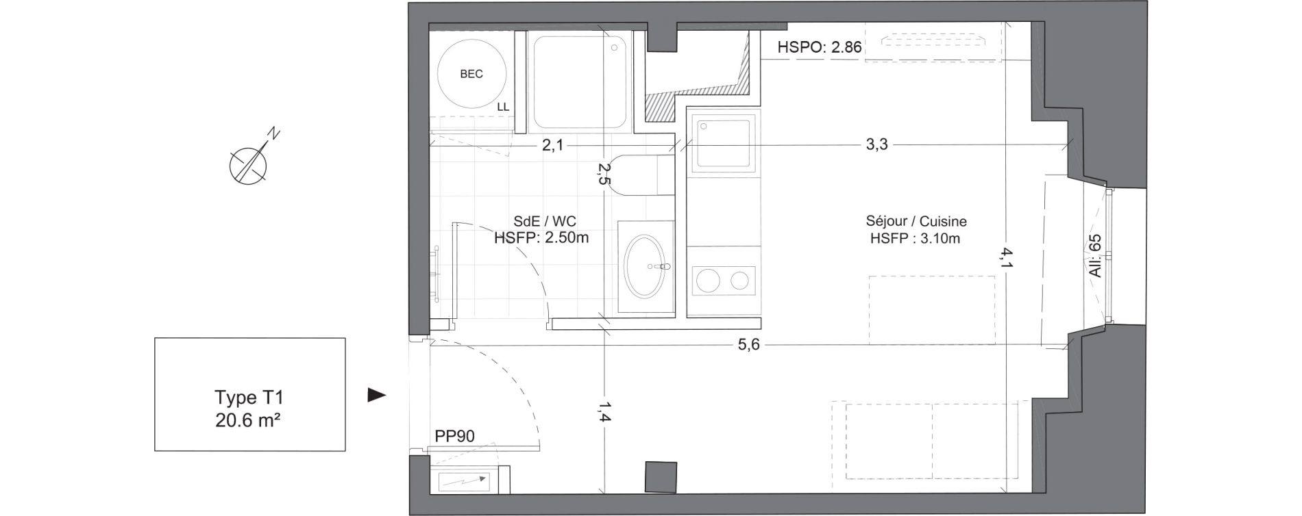 Appartement T1 de 20,60 m2 &agrave; Juilly Centre