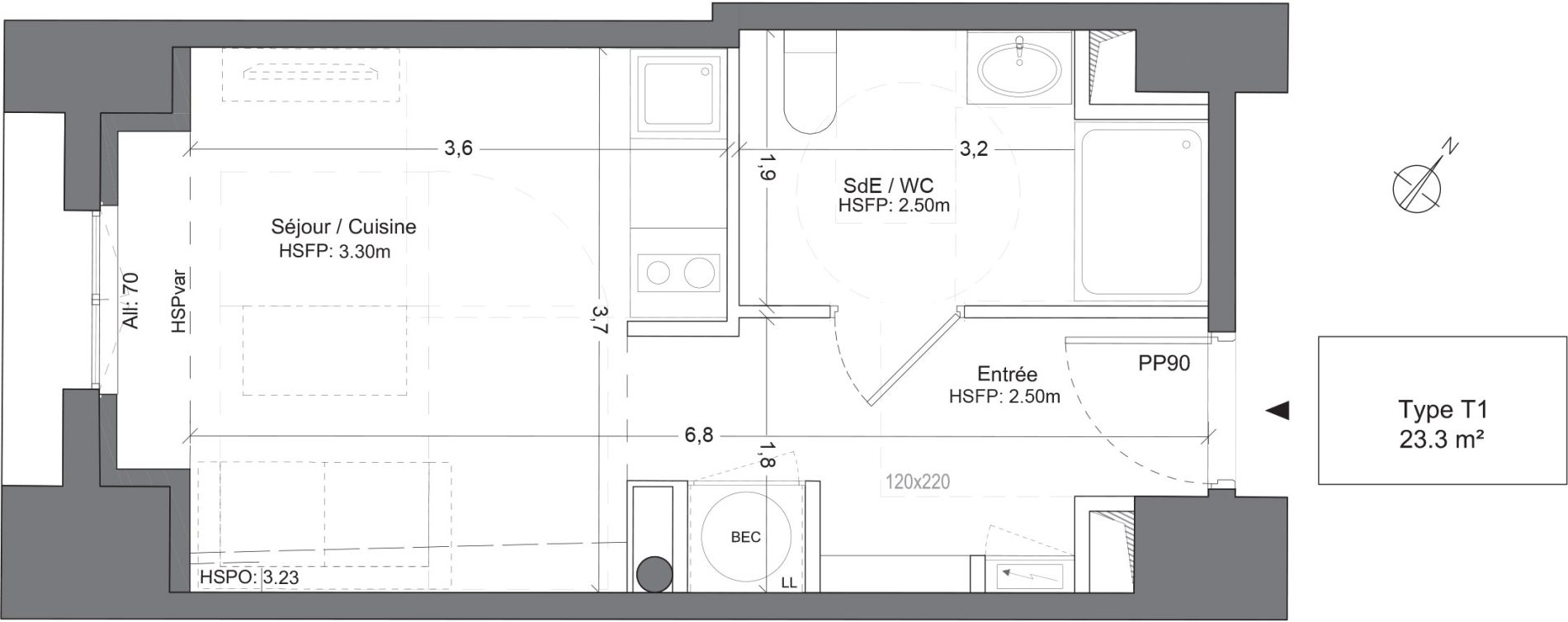 Appartement T1 de 23,30 m2 &agrave; Juilly Centre