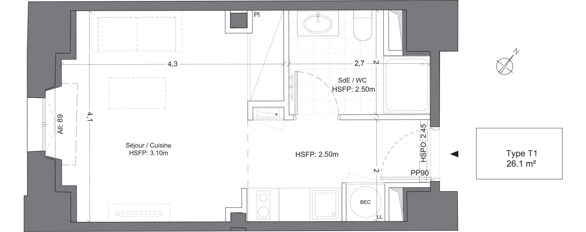 Appartement T1 de 26,10 m2 &agrave; Juilly Centre