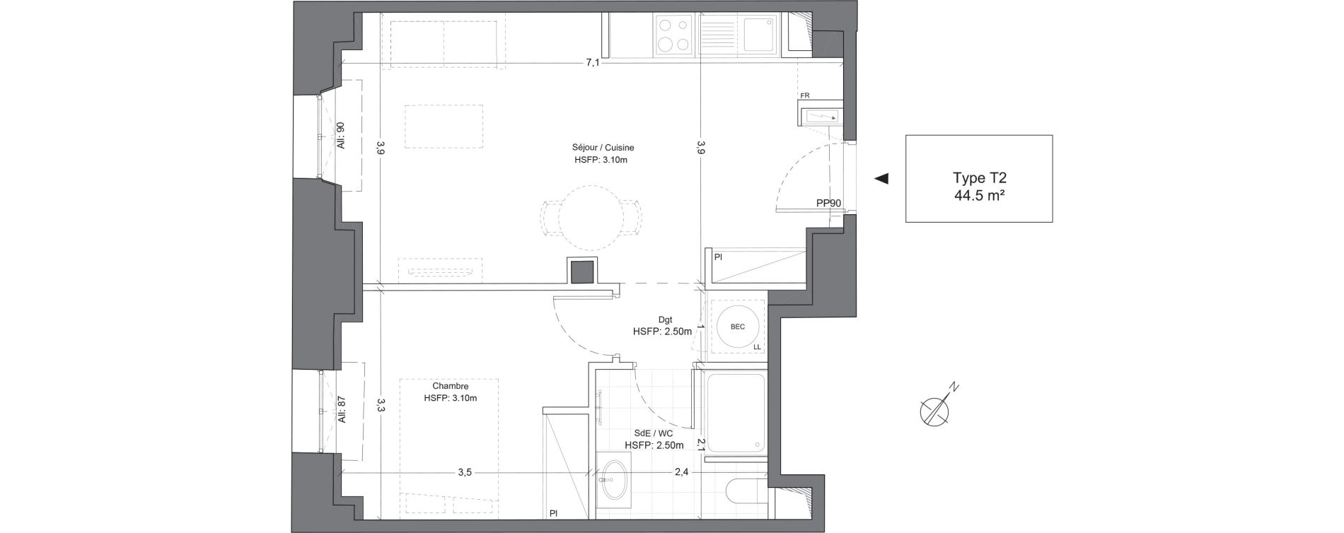 Appartement T2 de 44,50 m2 &agrave; Juilly Centre