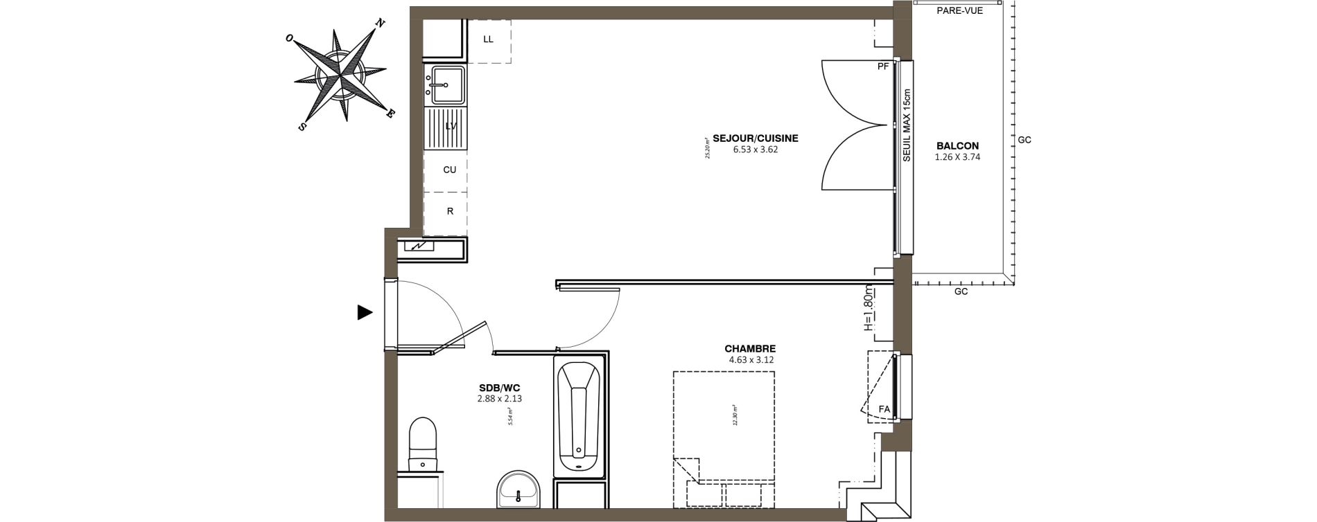 Appartement T2 de 43,04 m2 au M&eacute;e-Sur-Seine Le village