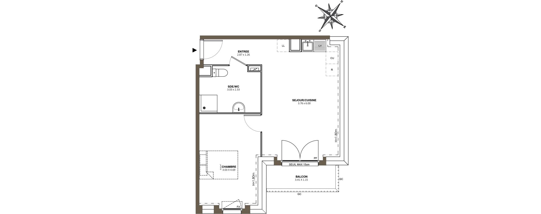 Appartement T2 de 45,02 m2 au M&eacute;e-Sur-Seine Le village