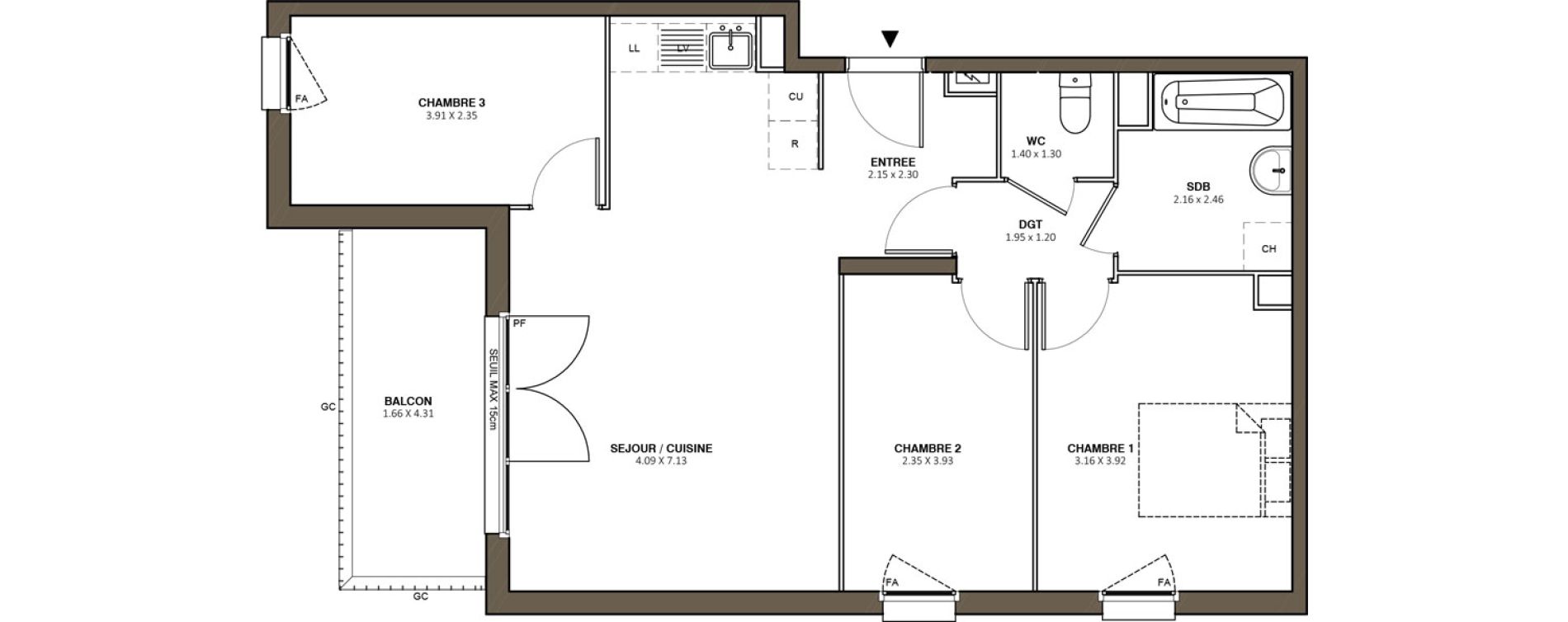 Appartement T4 de 68,70 m2 au M&eacute;e-Sur-Seine Le village