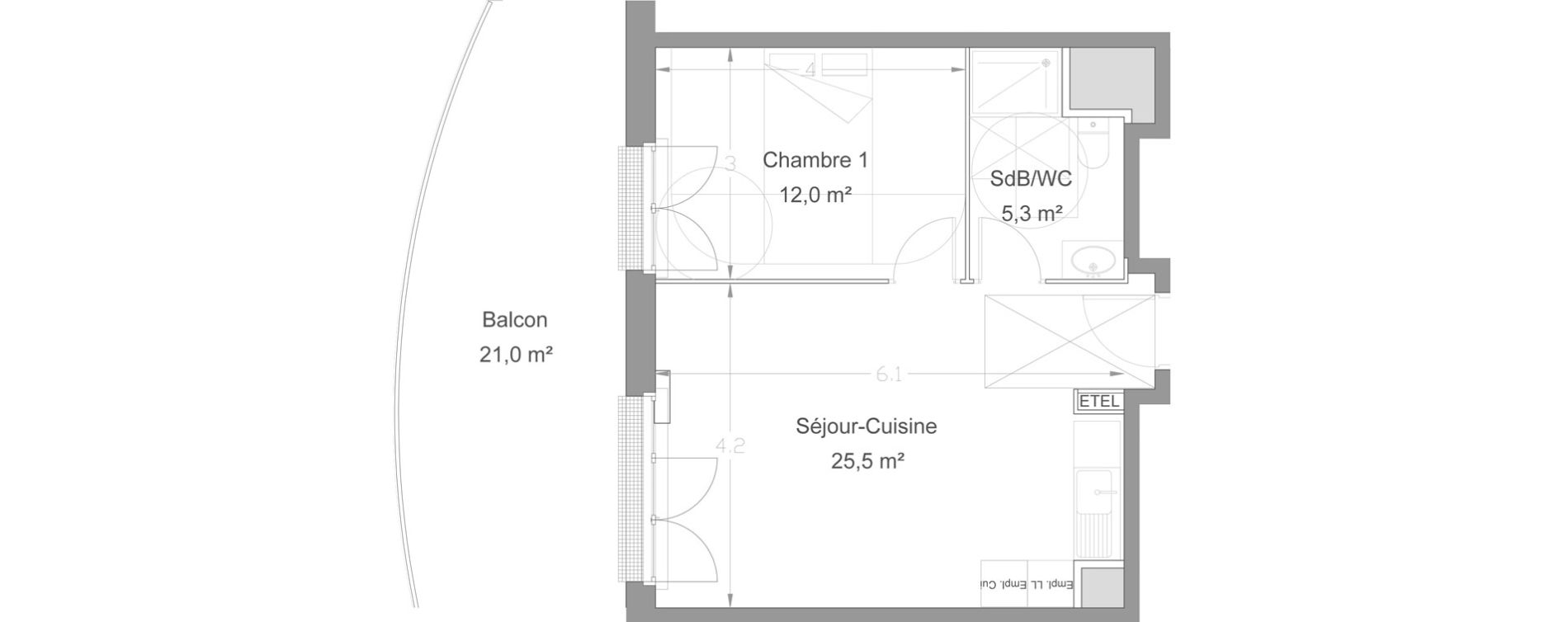 Appartement T2 de 42,80 m2 &agrave; Lieusaint Centre-est