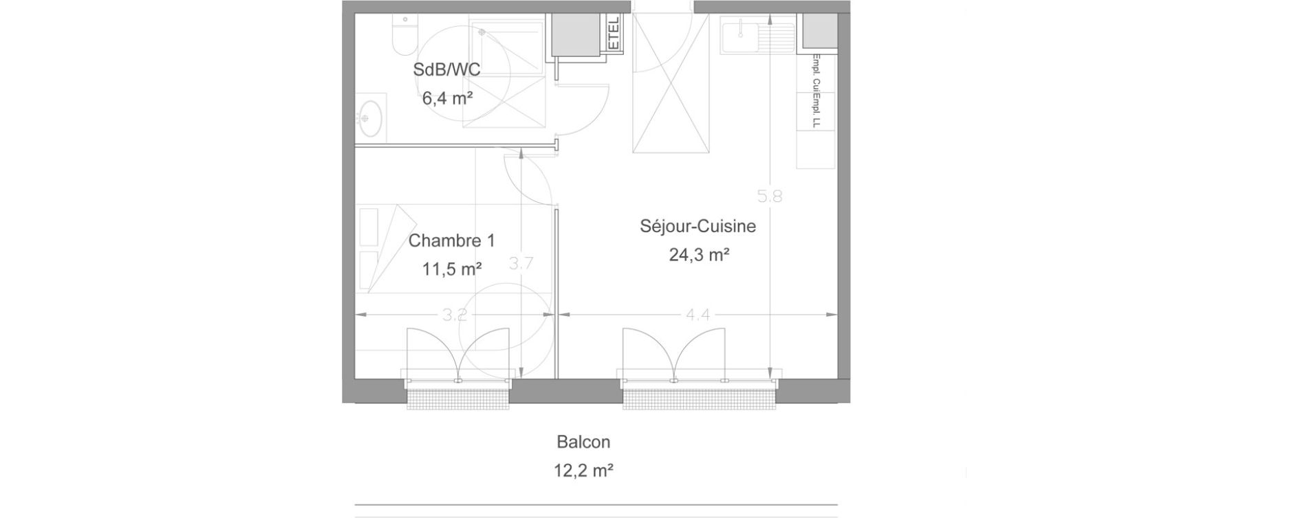 Appartement T2 de 42,20 m2 &agrave; Lieusaint Centre-est
