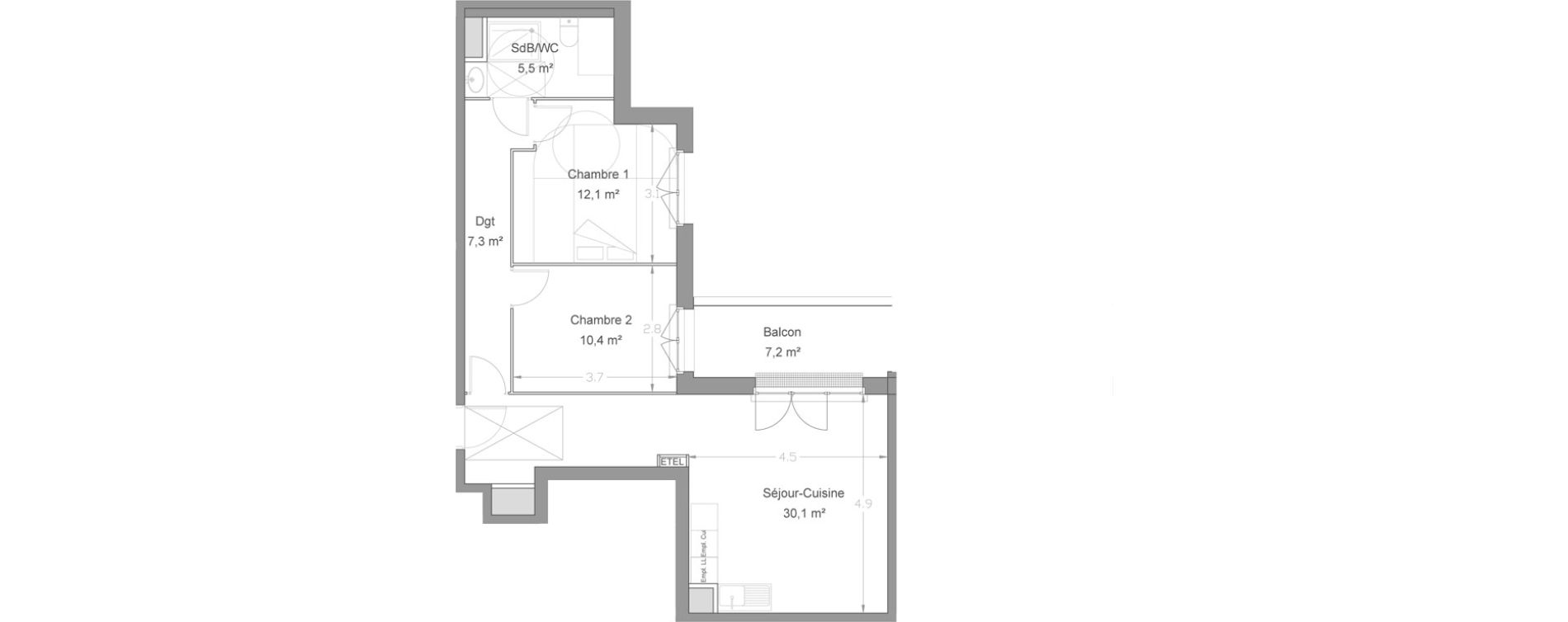 Appartement T3 de 65,40 m2 &agrave; Lieusaint Centre-est