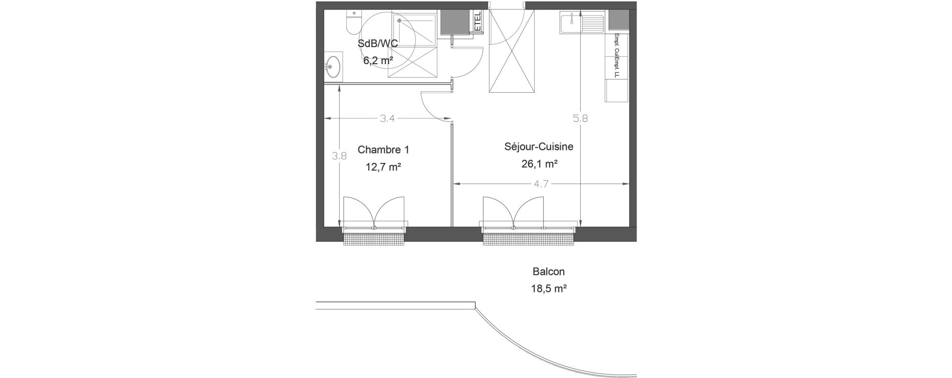 Appartement T2 de 45,00 m2 &agrave; Lieusaint Centre-est