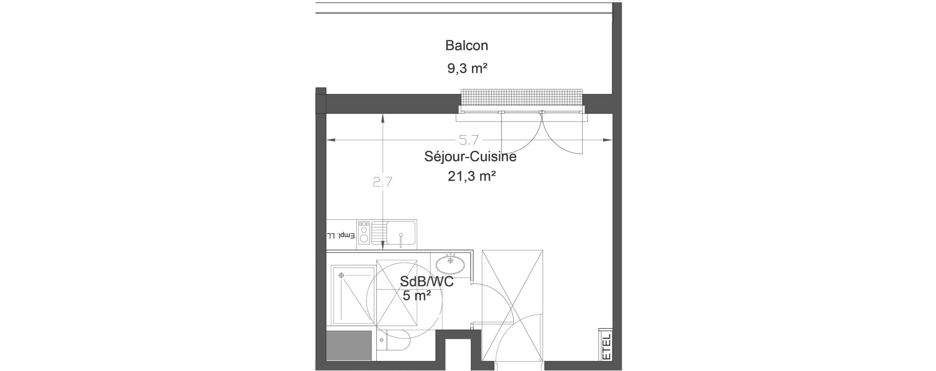 Appartement T1 de 26,30 m2 &agrave; Lieusaint Centre-est