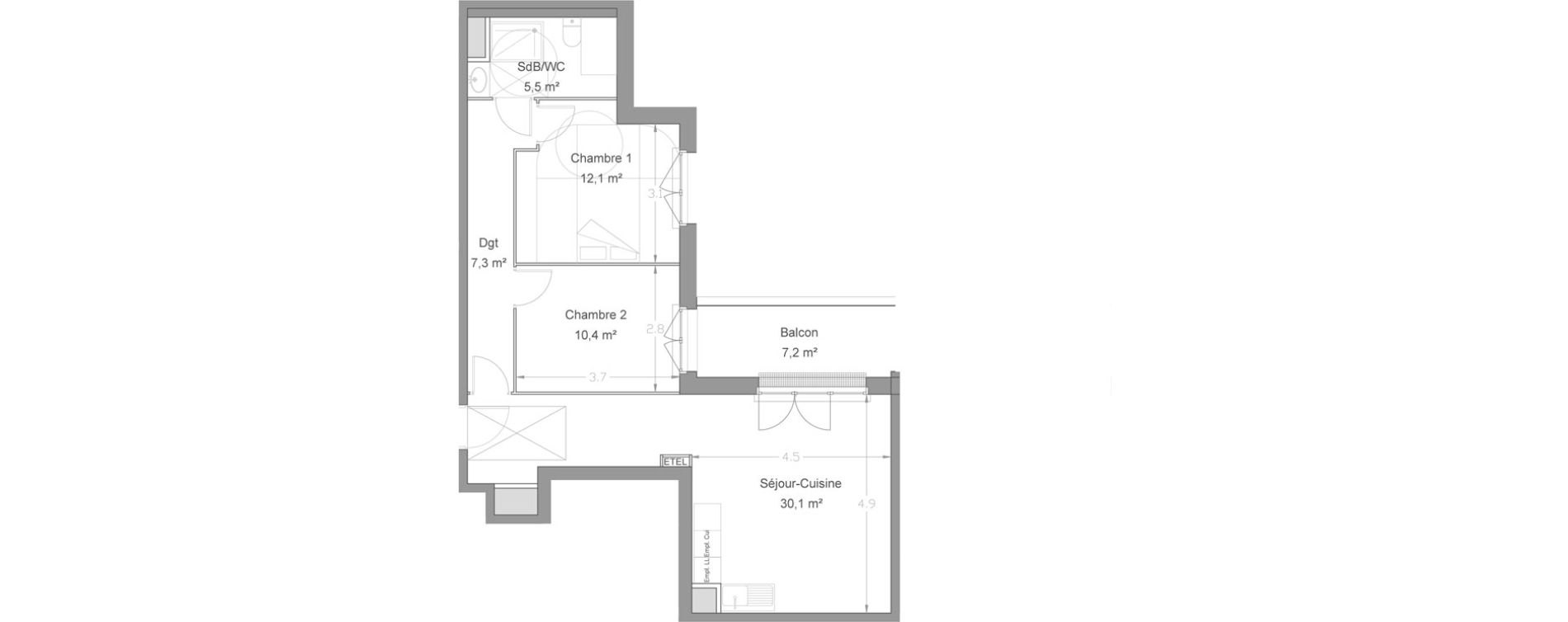 Appartement T3 de 65,40 m2 &agrave; Lieusaint Centre-est