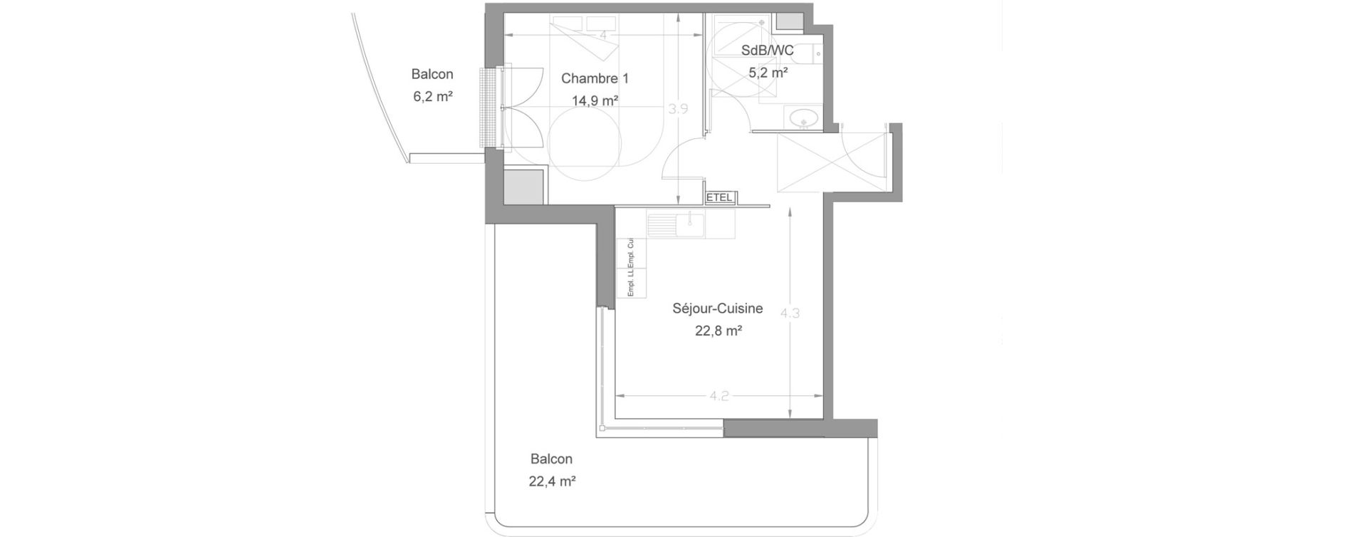 Appartement T2 de 42,90 m2 &agrave; Lieusaint Centre-est