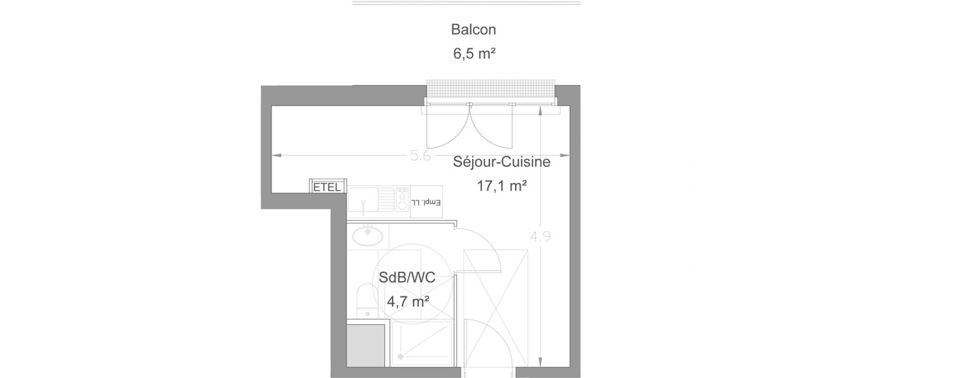 Appartement T1 de 21,80 m2 &agrave; Lieusaint Centre-est