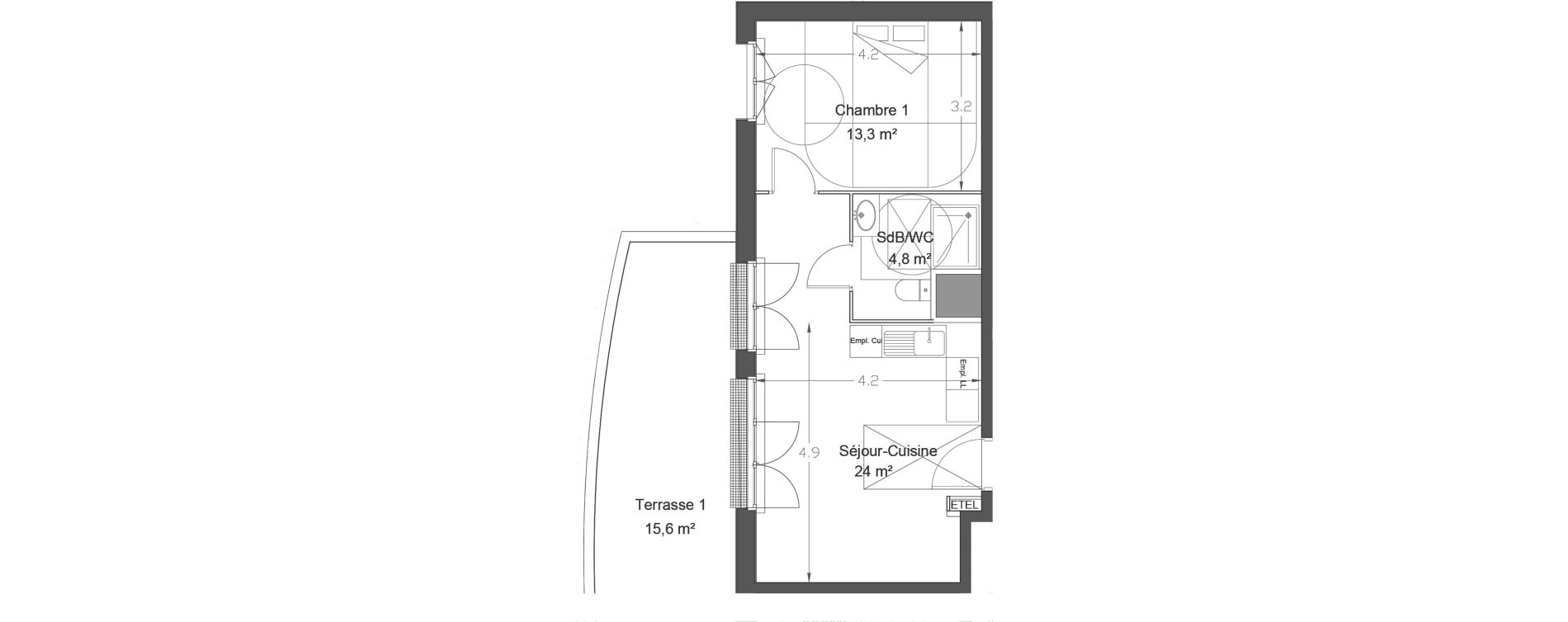 Appartement T2 de 42,10 m2 &agrave; Lieusaint Centre-est