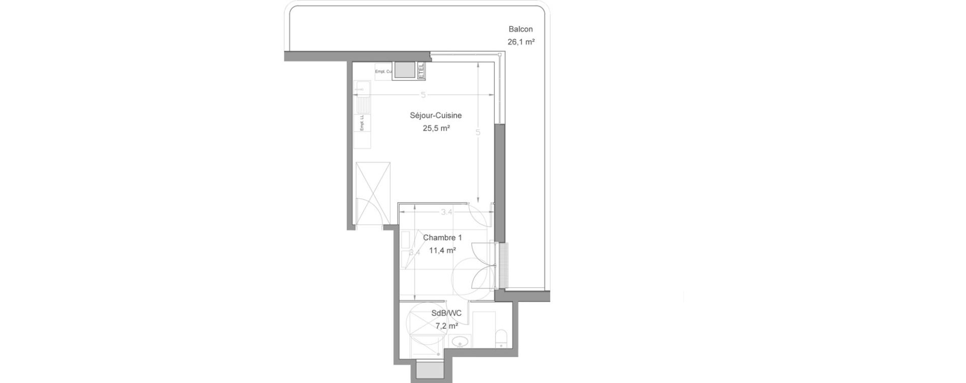 Appartement T2 de 44,10 m2 &agrave; Lieusaint Centre-est